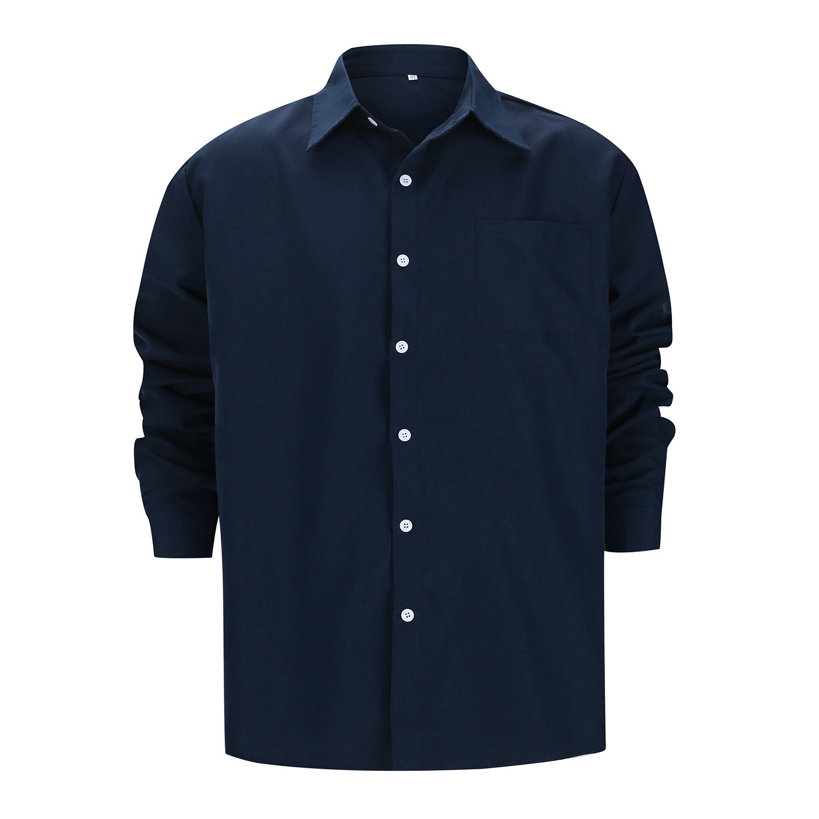 thumbnail image 2 of Camisa informal de manga larga con botones y color liso para hombre: prenda cómoda y moderna para el trabajo o las vacaciones, de poliéster y algodón, tallas S-XXXL., 2 of 8